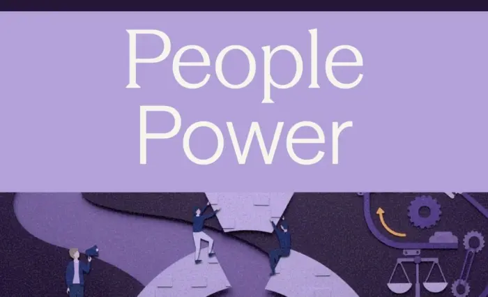 Illustration of people working as a team to build a bridge