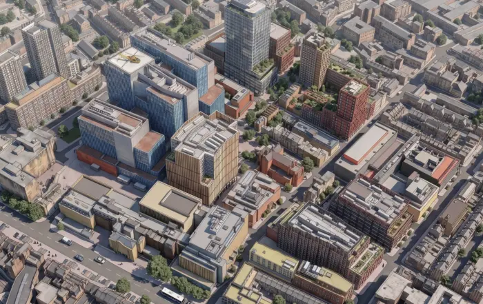 Aerial view of Barts Life Sciences Cluster in Whitechapel, London