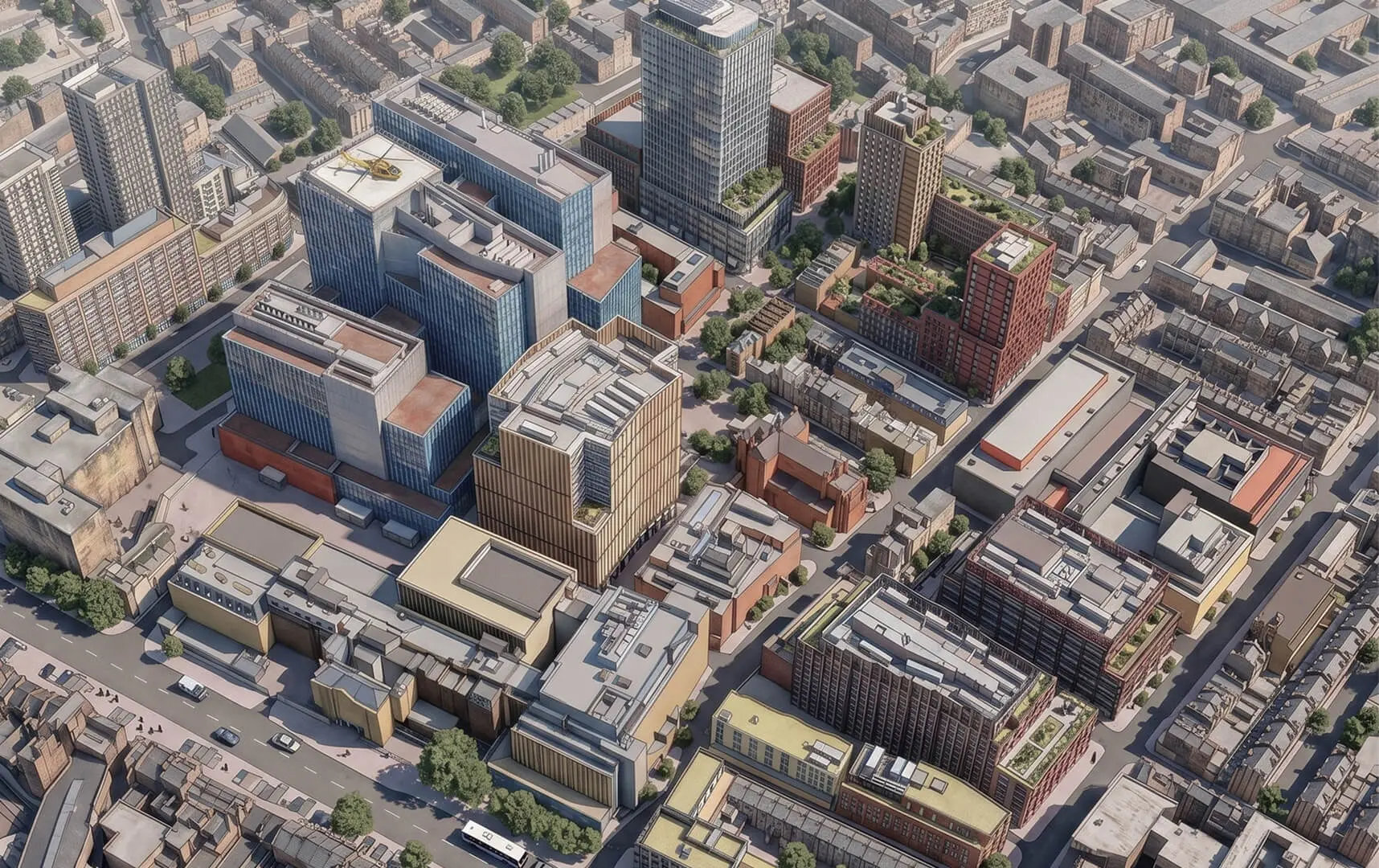 Aerial view of Barts Life Sciences Cluster in Whitechapel, London